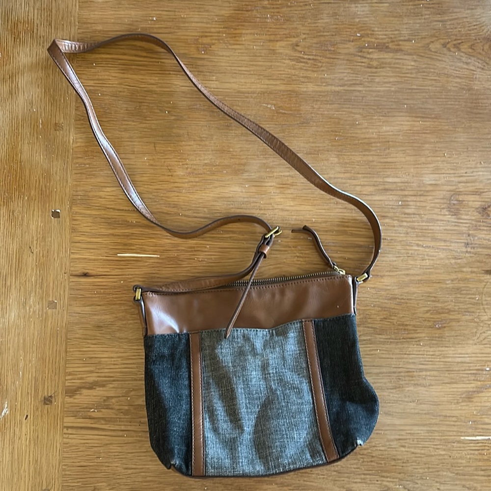 Fossil Denim and Leather Crossbody Purse